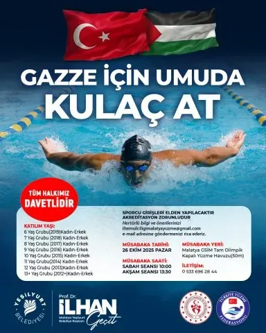 Yeşilyurt Belediyesi Gazze İçin Yüzme Yarışması Düzenliyor